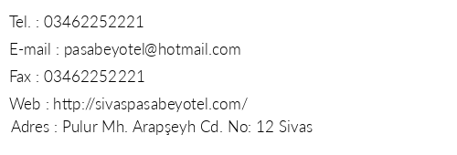 Sivas Paabey Otel telefon numaralar, faks, e-mail, posta adresi ve iletiim bilgileri